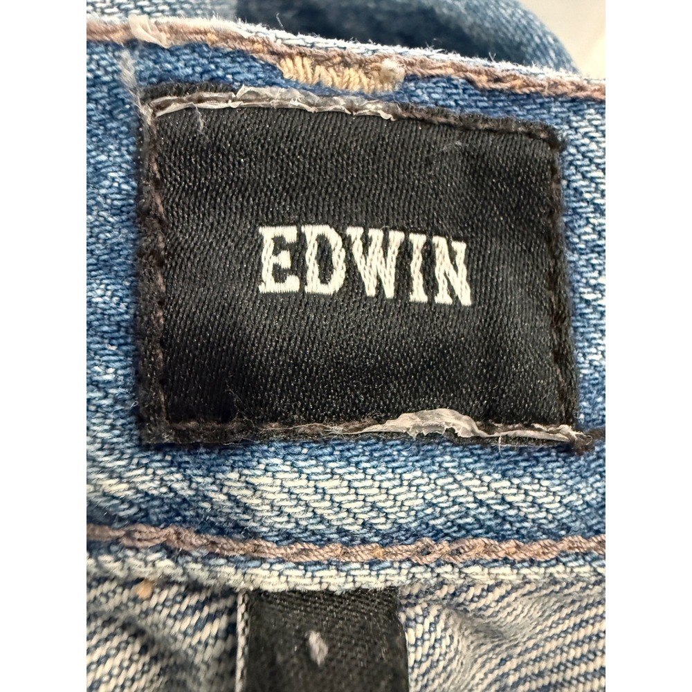 Edwin Classic Straight Mens Distressed Light Wash Blue Denim Jeans Button Fly - Picture 7 of 12